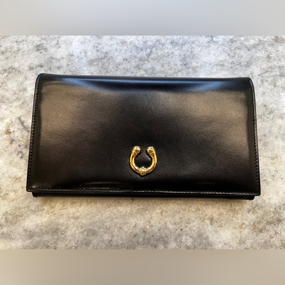 Gucci Black Leather long Wallet with Gold hardware